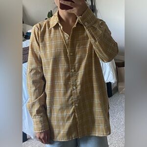 Mustard and white plaid button down